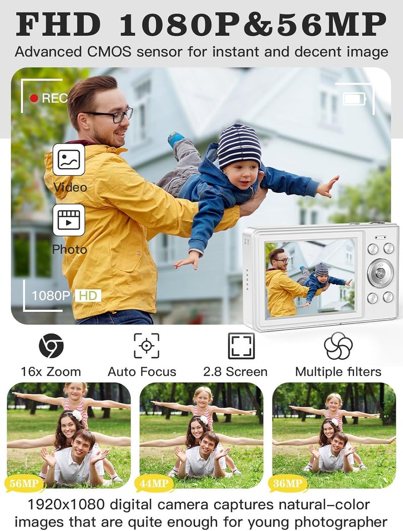 Fleafer Upgrade Digital Camera, 56MP FHD 1080P Camera for Kids with 32GB TF Card, Two Batteries, Lanyard, Compact Small Camera for Kids Boys Girls - Image 2